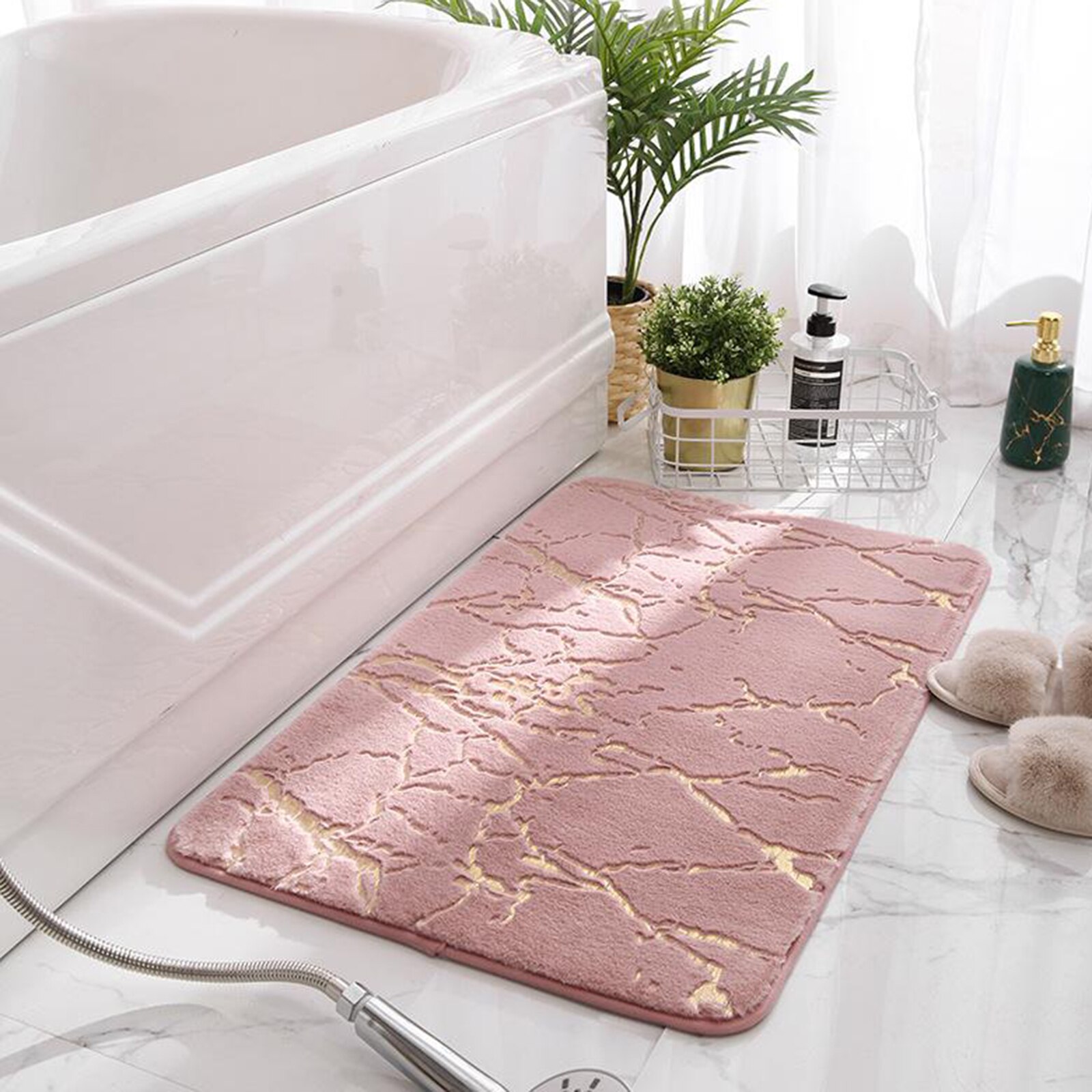 Non-Slip Bath Mats Super Absorbent Shower Bathroom Carpets Soft Toilet Floor Mat Bathroom Rug: Pink 50x80cm