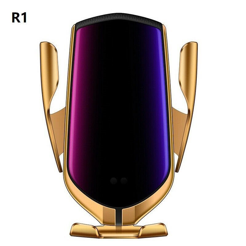 R1 R2 R3 Automatische Spannen 10W Auto Draadloze Oplader Telefoon Houder Infrarood Inductie Qi Draadloze Oplader Ondersteuning 360 Rotatie: R1 Gold