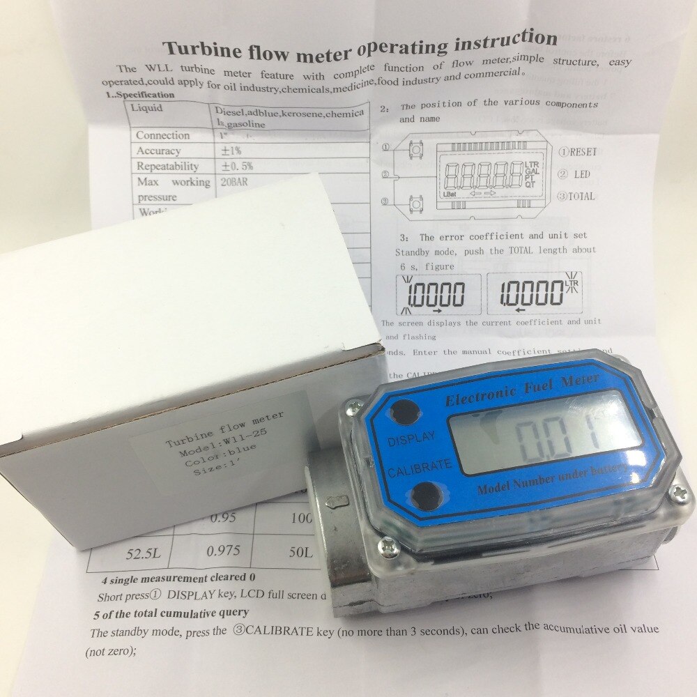 Digital Turbine Flow Meter Flowmeter Gauge Caudalimetro Electronic Flow Indicator Sensor Counter Petrol Fuel Plomeria Water DN25