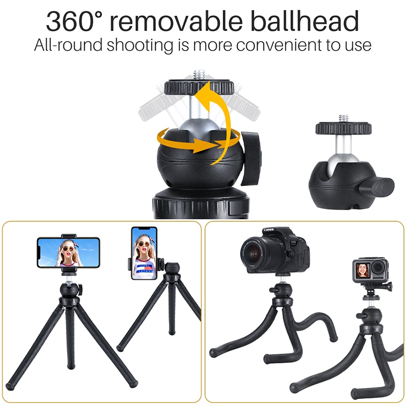 Travel Outdoor Octopus Tripod Mini Bracket Stand Flexible Tripod with Ballhead Phone Mount for Smartphone DSLR Camera Gopro