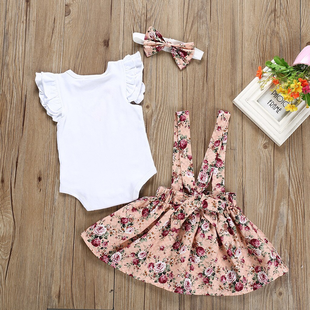Nyfødt tøj til baby pige tøj tøj romper bodysuit + blomster nederdel + pandebånd sæt baby tøj детская одежда девочки