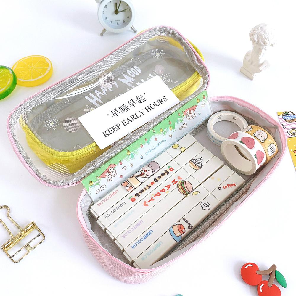 Estuche transparente con ventana para lápices, bolsa de gran tamaño para guardar lápices, material escolar para estudiantes, resistente al agua, F396