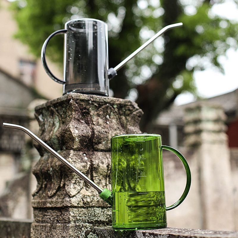 1L Groene Plant Tuinieren Bloem Gieter Huishouden Transparante Plastic Gieter Metal Lange Mond Spray Ketel Water Blikjes