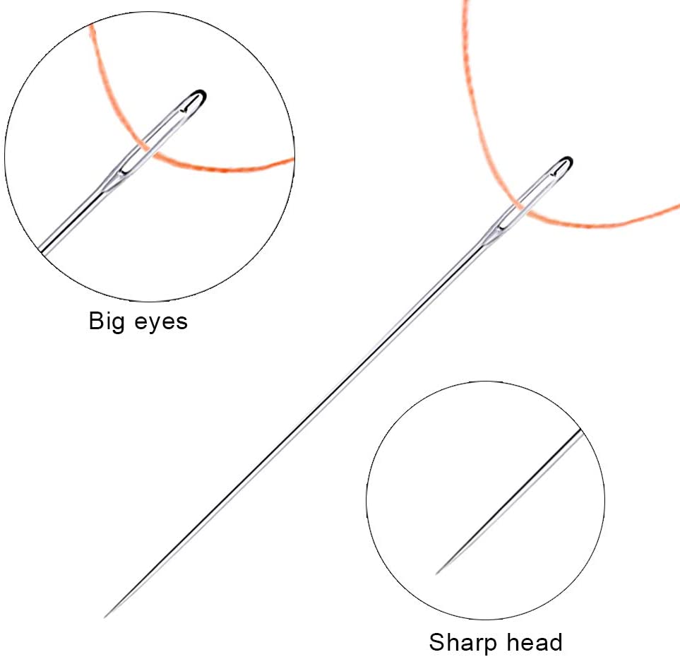 Nonvor 30 PCS Large Eye Sewing Needles, 5 Sizes Stitching Needles, Stainless Steel Needles, Crafting Knitting Weaving Needles