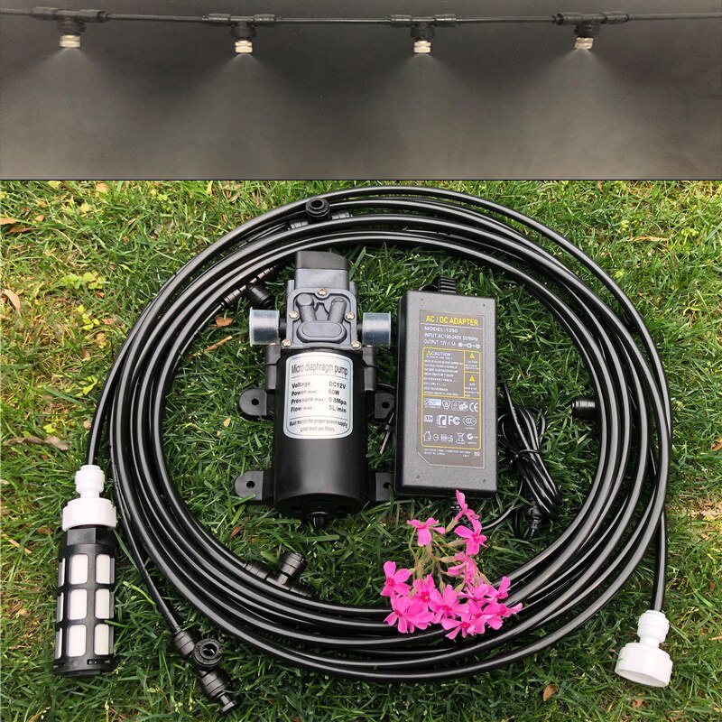 Pomp waternevel 12m kit 16 stuks sproeiers vernevelaar buiten nevelsysteem sproeier voor kas bevochtiging terras koeling  m029