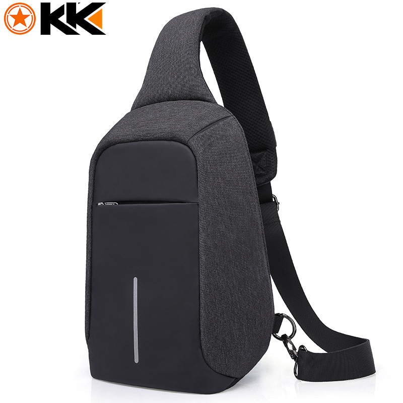 KAKA USB Anti Theft Shoulder Bag for Men Women Chest Bag Large Capacity Waterproof Summer Short Trip Messengers Crossbody Bags: Black