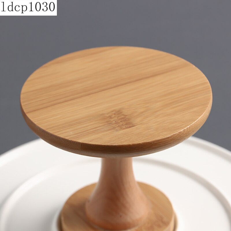 Ceramic Wooden Bottom High Foot Cake Plate Glass Cover Tray European Fruit Plate With Lid Cake Stand Dessert Table