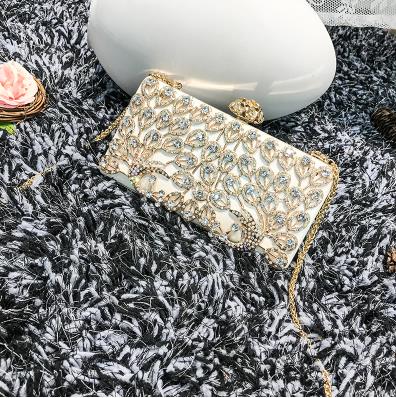 Luxo diamante pavão moda senhoras festa saco de embreagem noite bolsa mini corrente bolsa crossbody saco do mensageiro bolsa f: SILVER