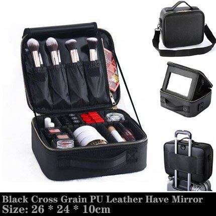 Estojo de maquiagem de mármore beauticista, bolsa organizadora para cosméticos, mala de maquiagem profissional para mulheres: Black XS PU Mirror