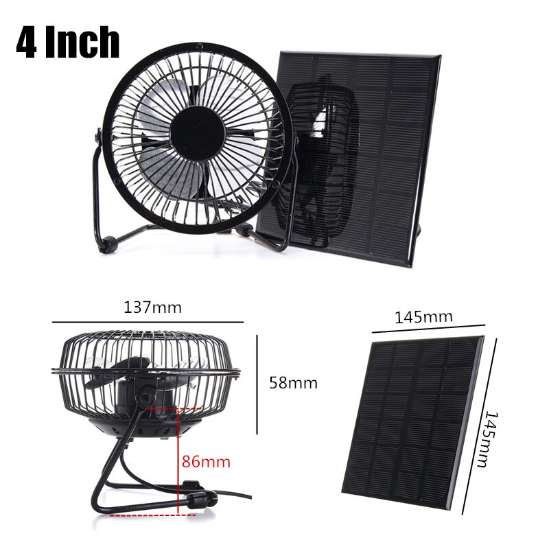 4 Inch Cooling Ventilation Fan USB Solar Powered Panel Iron Fan For Home Office Outdoor Traveling Fishing