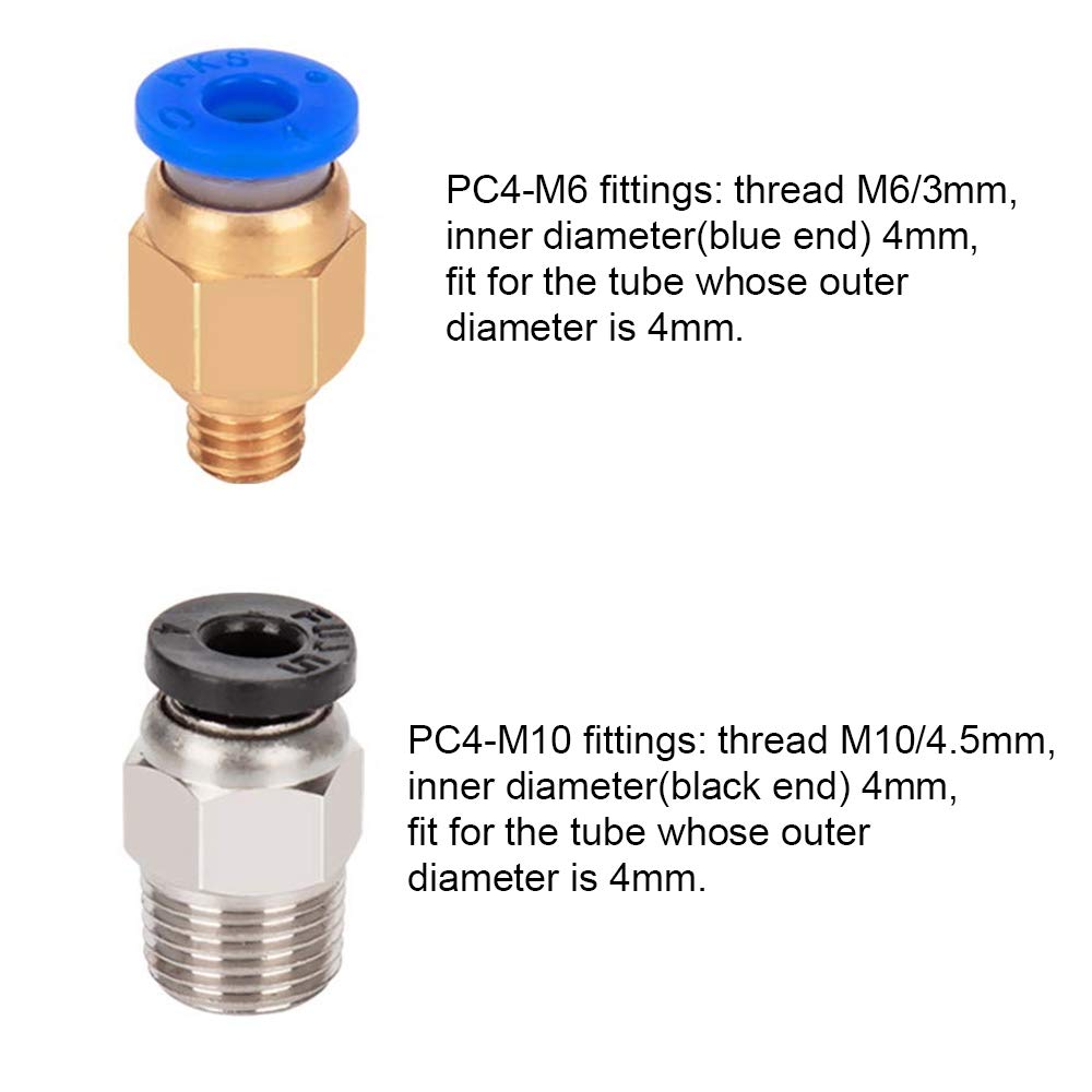 Aokin 5 Pcs PC4-M6 Pneumatische Montage En 5 Pcs PC4-M10 Pneumatische Montage Voor Creality Ender 3/Pro Ender 5 CR-10/10S 3D Printer