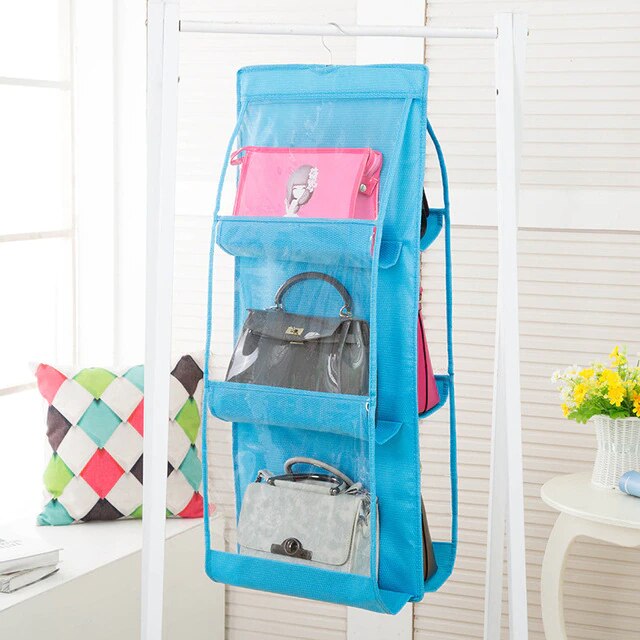 Hanging Handbag Organizer Soft Foldable Dust-Proof Storage Holder Bag Wardrobe Closet Wardrobe Storage Bag Storage: blue