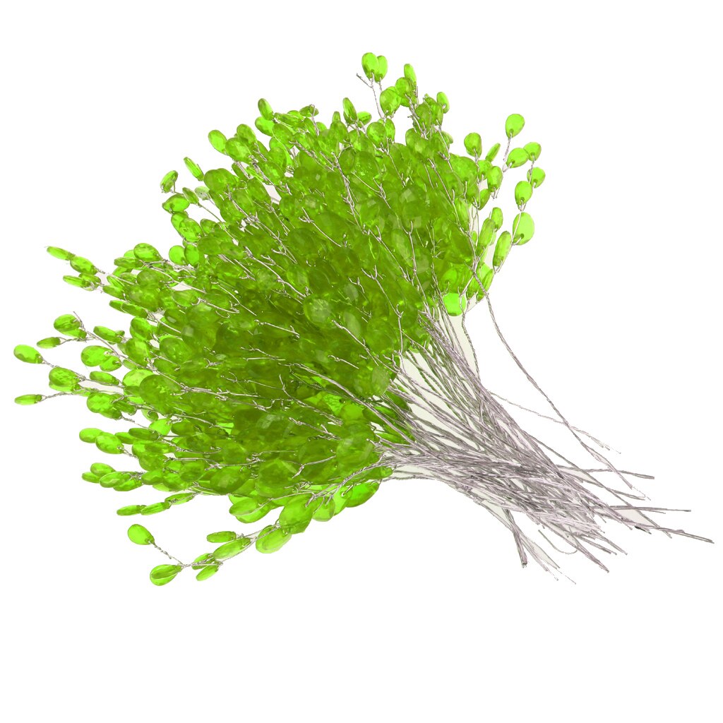 50pcs Water Artificial Acrylic Flower Crystal Diamante Flower Branches: Green