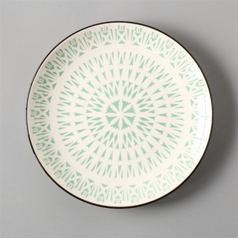Japanese Style 8 Inch Ceramic Under Glazed Vegetable Dinner Plate Simple Dessert Plate Household Small Steak Dish Food Container: N