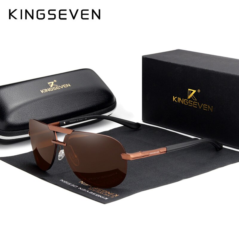 KINGSEVEN Original Polarized Sunglasses Men Women Pilot Driving Aluminum+TR90 Sun Glasses Goggle UV400: BROWN