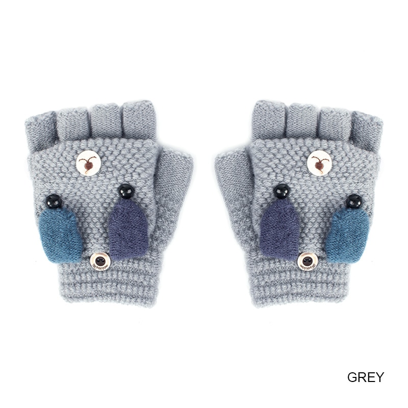 ¡Novedad! guantes con solapa de dibujos animados para bebé REAKIDS, lindos guantes tejidos para niños, guantes cálidos para niños, guantes con solapa de invierno para niñas y niños: Gray