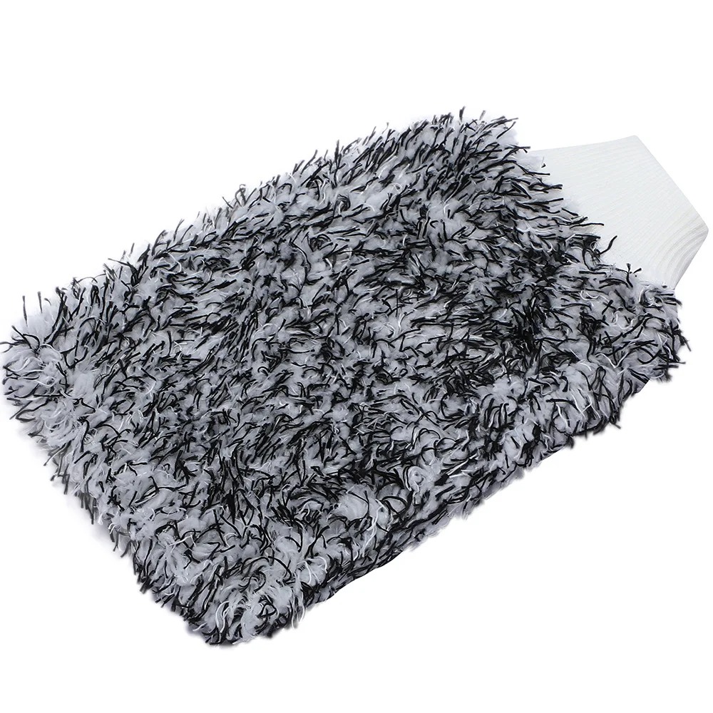 Guantes de lavado de coches, guante de limpieza de terciopelo Coral de agua fuerte de microfibra, herramientas de limpieza de eliminación de polvo engrosadas suaves, accesorios para coche: Gris