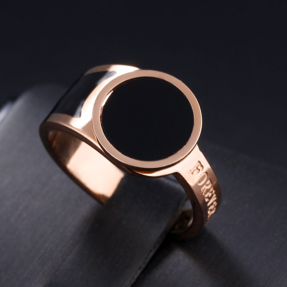 Lokaer-anillo de acero inoxidable para mujer, sortija, Color oro rosa, negro, acrílico, R19166