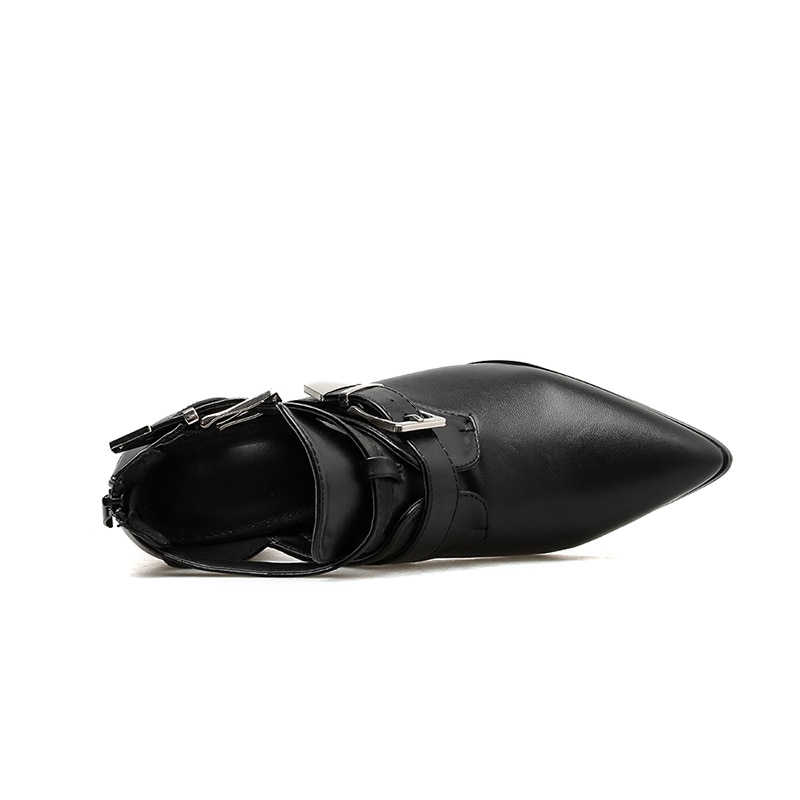 Taille 42 bottines femmes bout pointu à talons hauts femmes bottes d'été pompes Mules Sexy dames évider boucle sangle bottes de fête