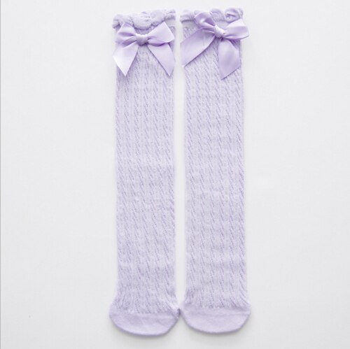 Princess Baby Girl Knee Socks Cotton Breathable Baby Socks Summer Socks For Girl: Purple / 28cm