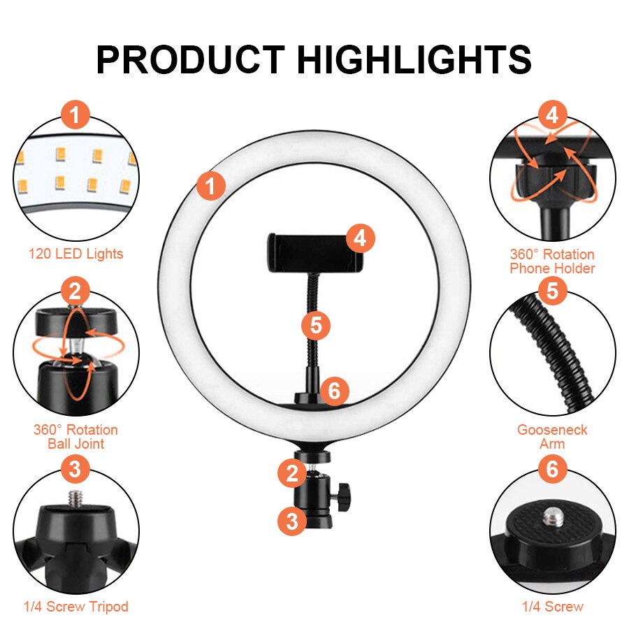 Mamen 33/26cm ringlamp met standaard voor telefoon, dimbare led selfie ringlamp met statief, usb selfie licht fotografie ringlamp