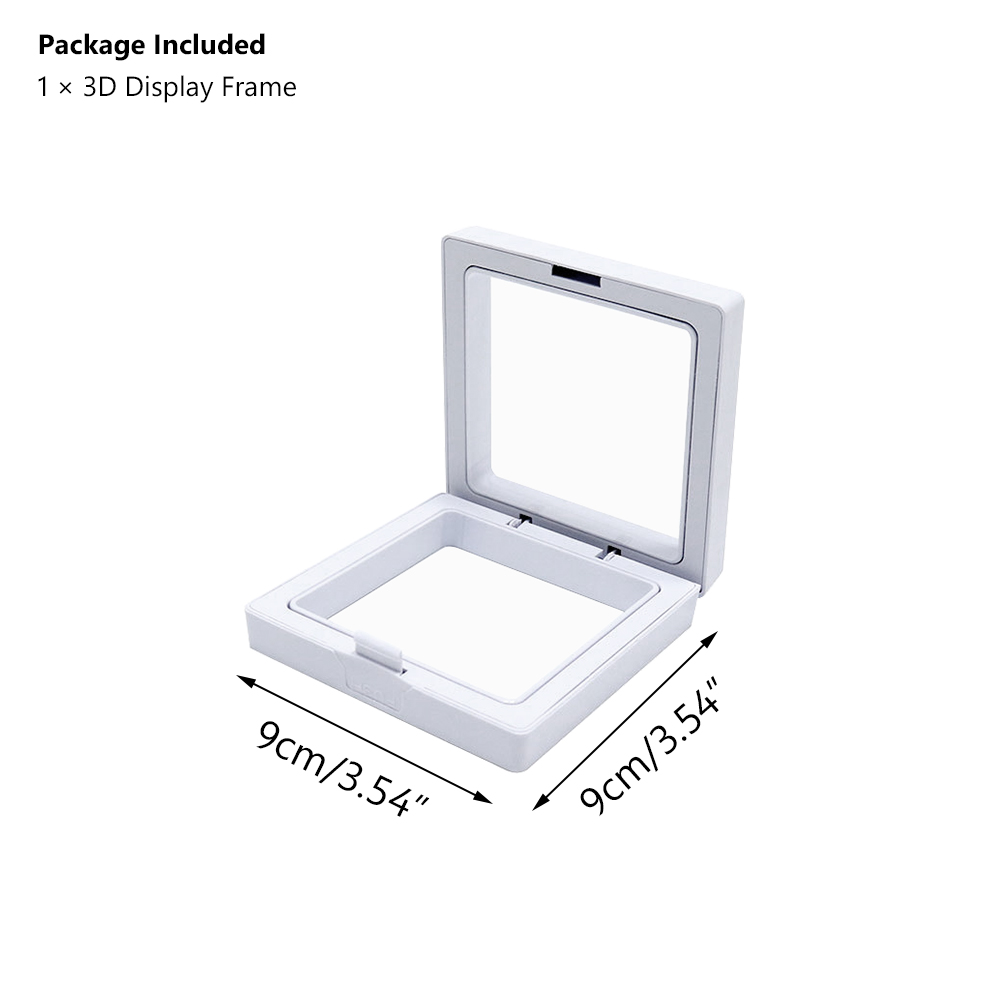 1PC 3D Albums Floating Frame Holder Gemstone Coin Jewelry Clear Display Case Stand ABS Box Suspension Frames Presentation Case: 9x9x2cm white