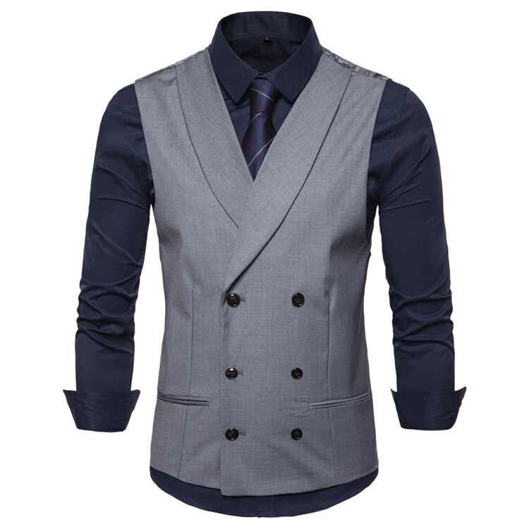 Waistcoat Men Men's Casual Sleeveless Suit Vest British Style Double-breasted Vests: Gray / XXL
