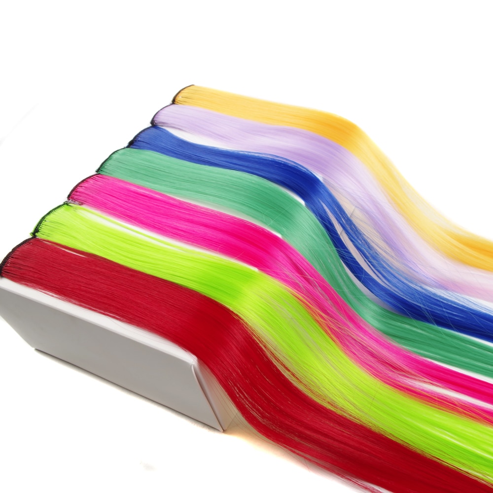 Extension synthétique longue lisse 20 pouces-Sallyhair | Postiche à pince une pièce rose jaune bleu violet pour femmes