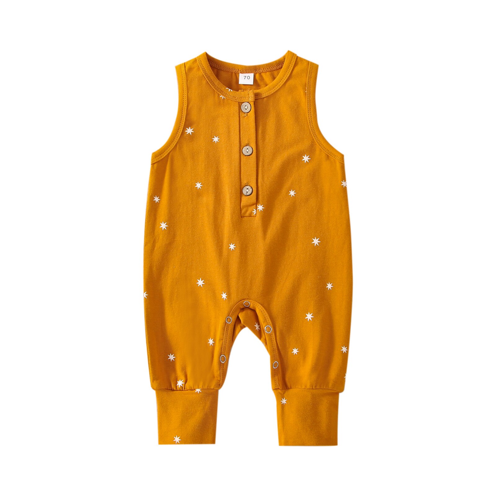 Baby-strampler für mädchen und jungen, sternenmuster, ärmelloser Overall mit rundhalsausschnitt und knöpfen, für Höhle sommer ( ab , 0-18 monaten): Gelb / 6m