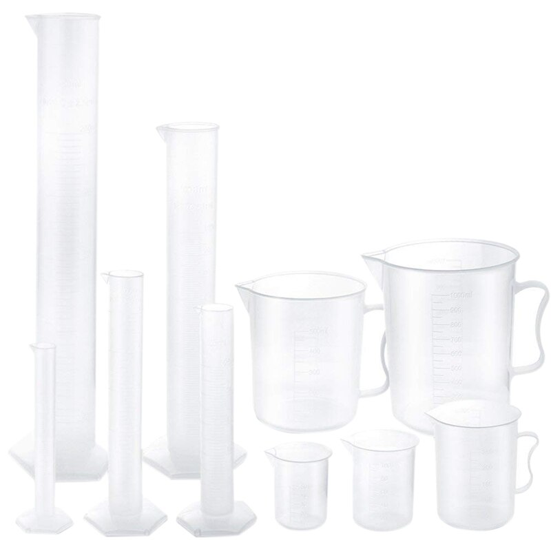 Plastic Afgestudeerd Cilinders En Plastic Bekers, 5 Pcs Plastic Afgestudeerd Cilinders 10 Ml 25 Ml 50 Ml 100 Ml 250 Ml En 5 Pcs Plastic B