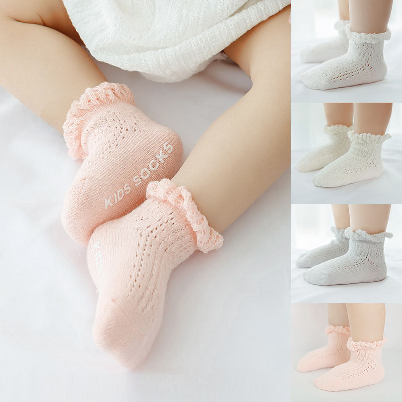 Cute Lace Hollow Mesh Baby Girls Socks Summer Newborn Infant Anti Slip Floor Socks Soft Cotton Baby Socks Sokken 0-24 M