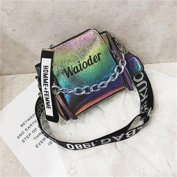 Yogodlns Tide Ladies Letter Handbags Wide Strap Chains Shoulder Bag Women Crossbody Bags Bolsa Girls Small Purse: multicolor