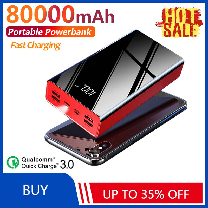 80000mAh Power Bank Portable Fast Charging High Capacity with 4USB Travel Outdoor Phone Charger for iPhone Xiaomi Samsung