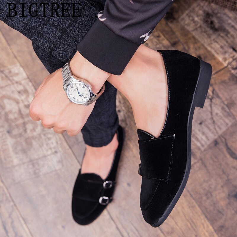 Zapatos con Correa de doble monje para hombre, mocasines de vestir formales, a la , Zapatos italianos de lujo, color marrón