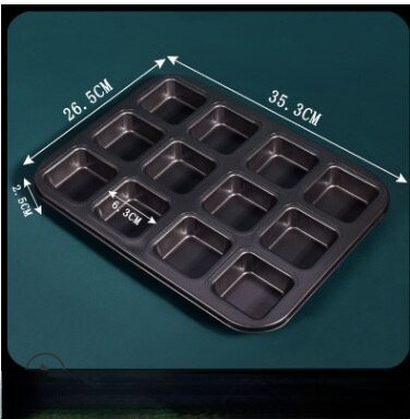 12 Cups Cake Mold Square Mini Bread Burger Muffin Cupcake Mold For Household Non-Stick Baking Pan Oven Trays Pastry Tool: Black- 12 Cups