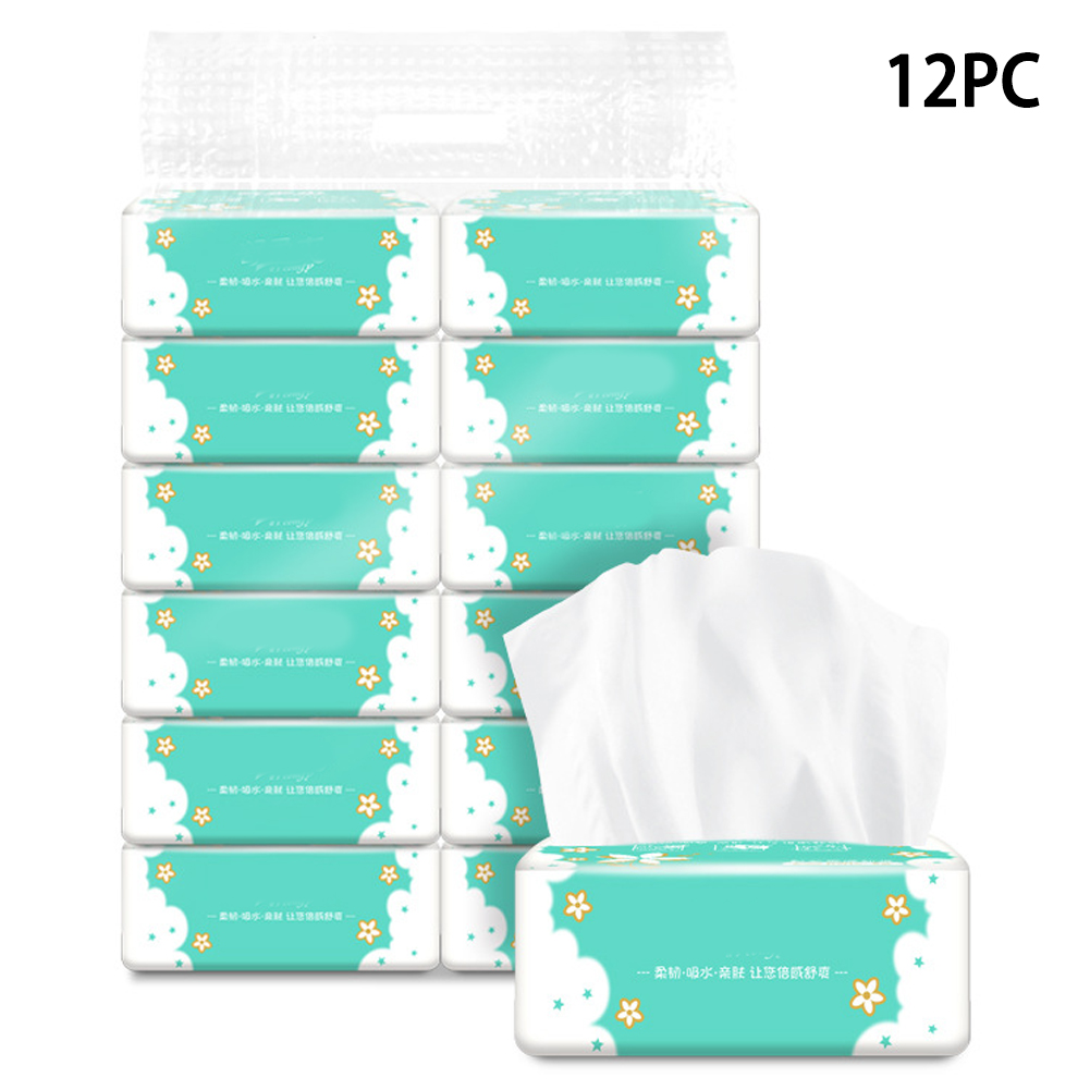 12 Bags 3 Layers Facial Tissue Paper Soft Primary Wood Pulp Pumping Paper Toilet Paper Napkin Paper Household Nakin Paper: Default Title