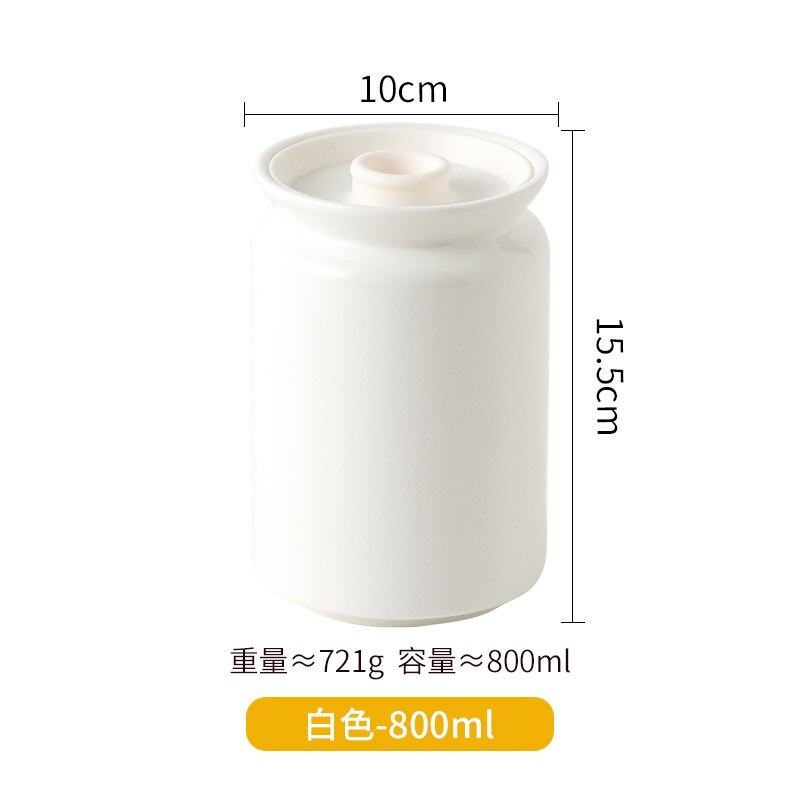 Ceramic Sealed Can Household Coffee Bean Storage Jar Sealed Kitchen Sauce Preservation Seasoning Salt Sugar Container: White-800ml