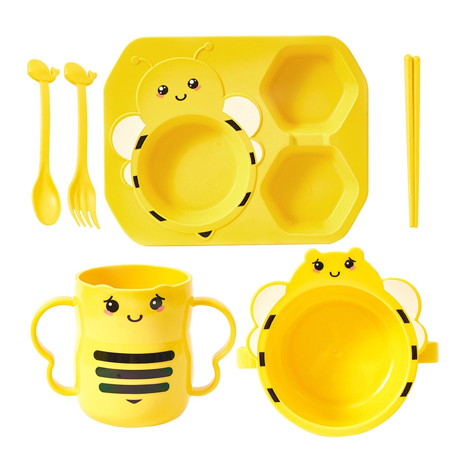 Children's Safe And Hygienic Lunch Box Set Little Bee Children's Dinner Plate Home Baby Split Meal Little Bee Plate: D
