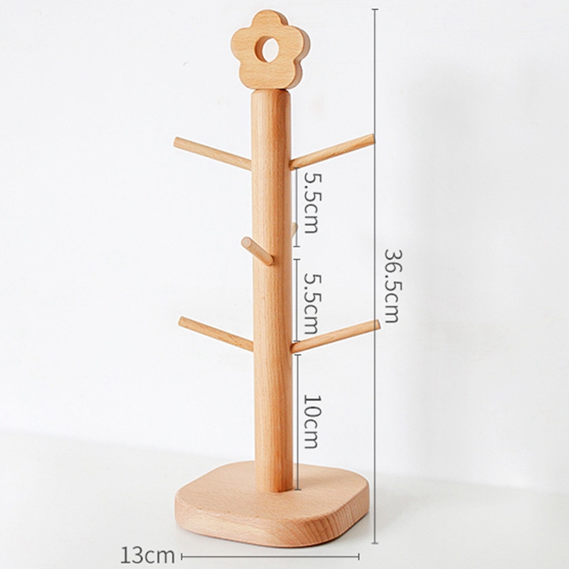 Solid Wood Mug Holder Beech Wood Cups Coffee Cup Stand Kitchen Tea Mug Storage Rack Jewelry Organizer