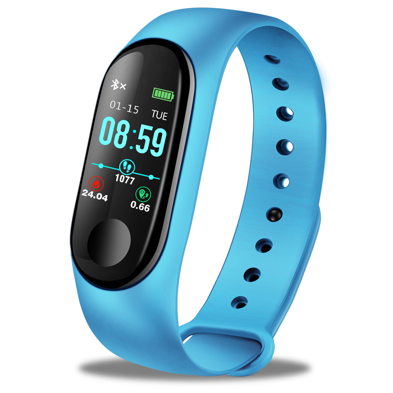 M3 hommes montre intelligente couleur écran bande intelligente IP67 étanche pression artérielle fréquence cardiaque activité Fitness Bracelet intelligent Smartwatch: Light blue