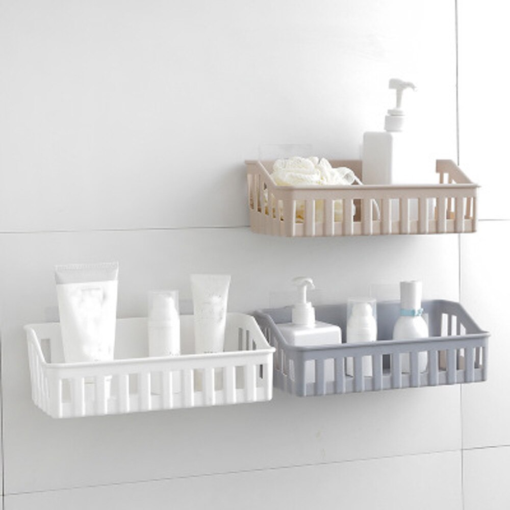 Sugekop badeværelse køkkenhylde shampooholder kosmetik arrangør praktisk opbevaringsstativ væghængende opbevaringskurv værktøj #25