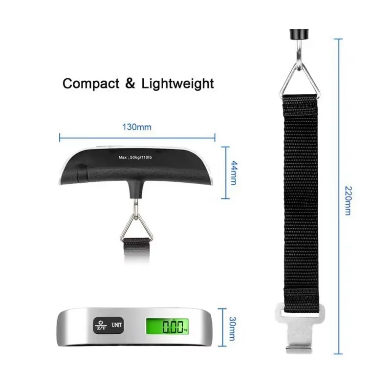 Báscula colgante de mano. Báscula de peso para bolsa de lona 110 LBS /50 kg pesaje de viaje para equipaje electrónico
