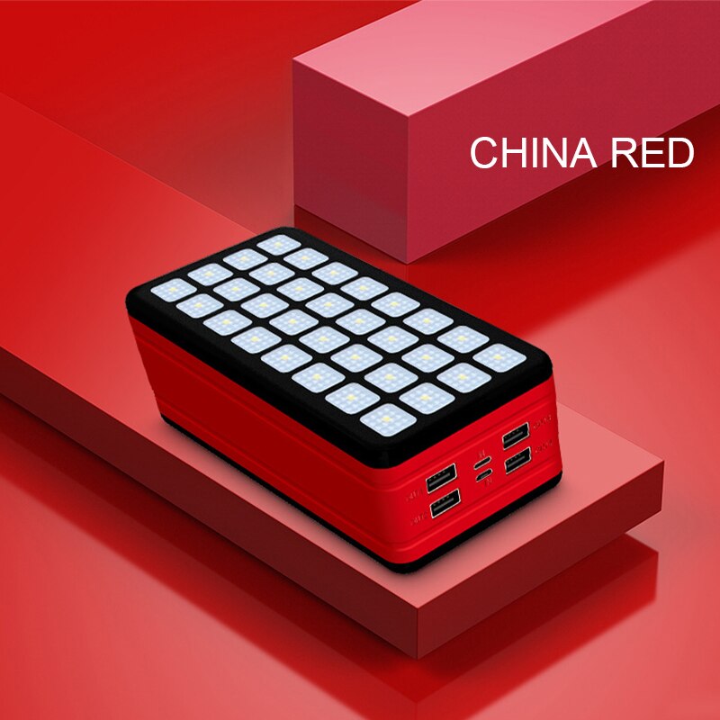 99000mAh Solar Power Bank Fast Charging External Battery Suitable for Smartphone, Tablet PC, Bluetooth Audio, GPS: Red