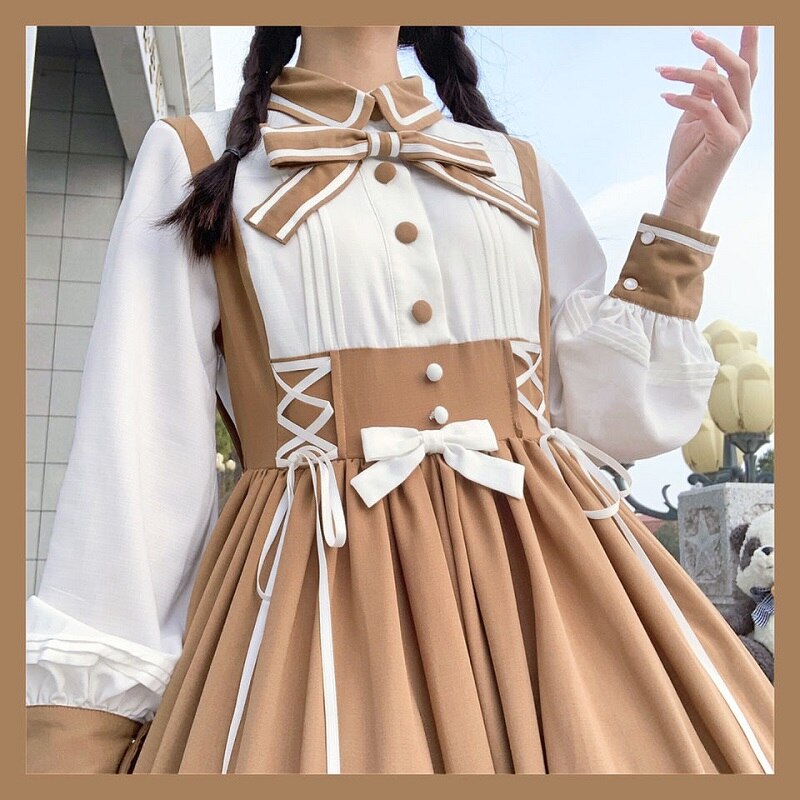Vestido de de princesa, Harajuku japonés agradable arco, volantes, manga larga