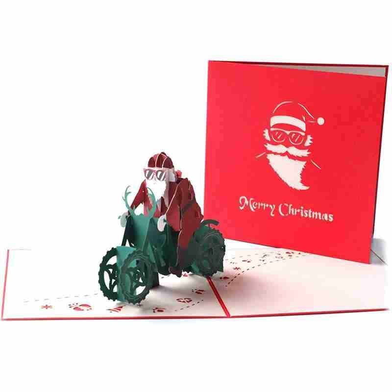 1pc 3D Greeting Card Santa On Motorcycle Christmas Party Cards With Envelope Year Greeting Card Party Invitation Postcard