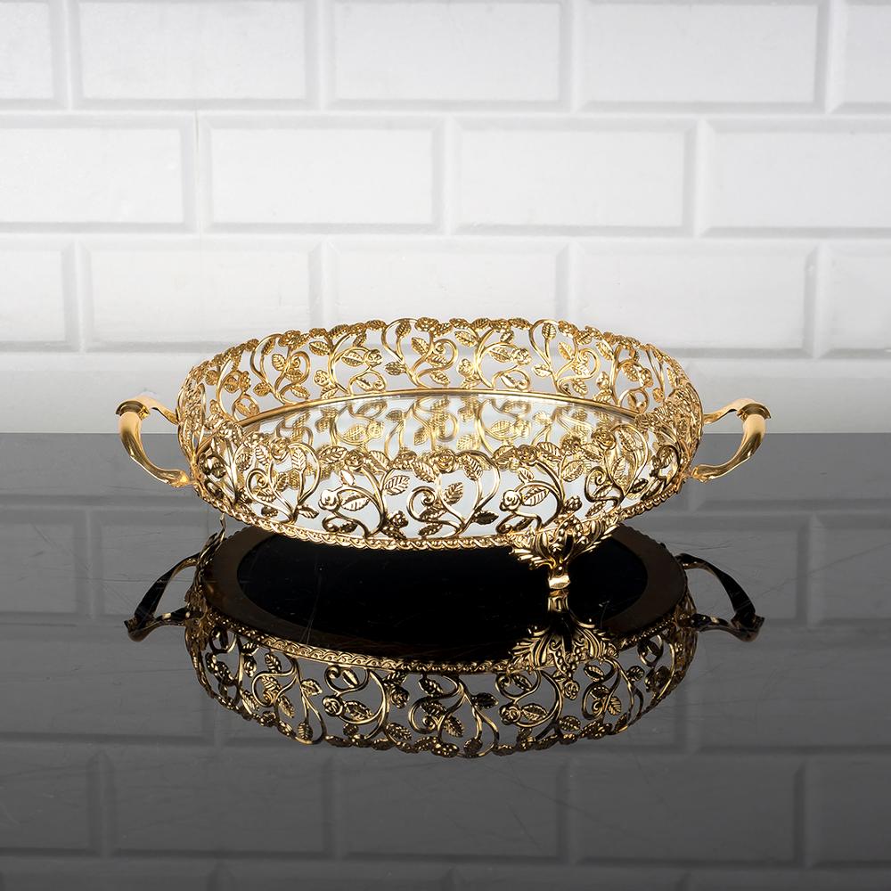 Dienblad Luxe Service Plaat Gouden Zilveren Ronde Grote Kleine Turks Arabisch Oosterse Oost: Golden Small 25 cm (9.8 inches)