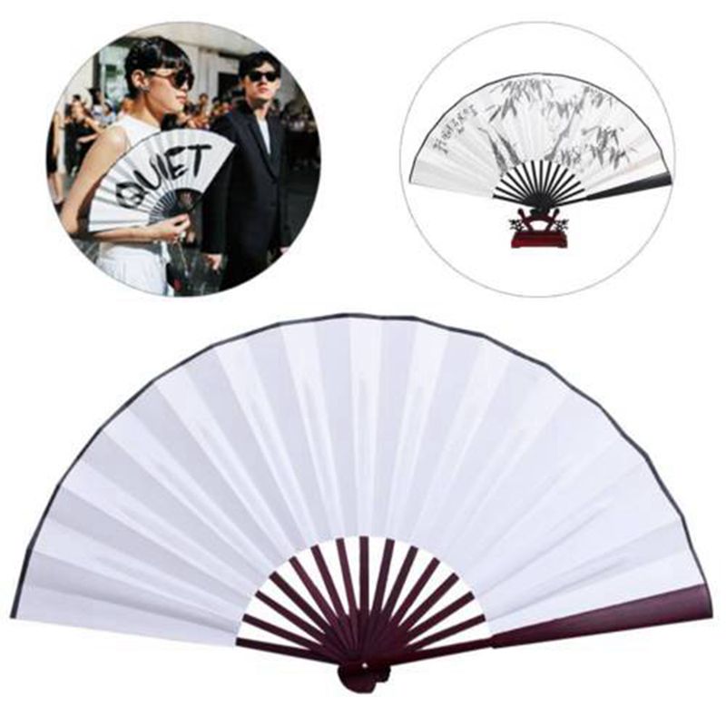 Zijden Doek Blank Chinese Vouwen Fan Houten Bamboe Oudheid Vouwen Ventilator Voor Kalligrafie Schilderen Home Decoration CZL8540