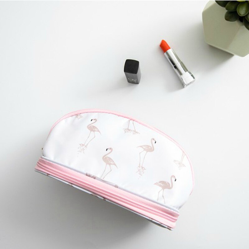 Travel Double Layer Flamingo Big Makeup Bag Women Portable Zipper Make Up Case Beauty Wash Organizer Storage Cosmetic Toiletry