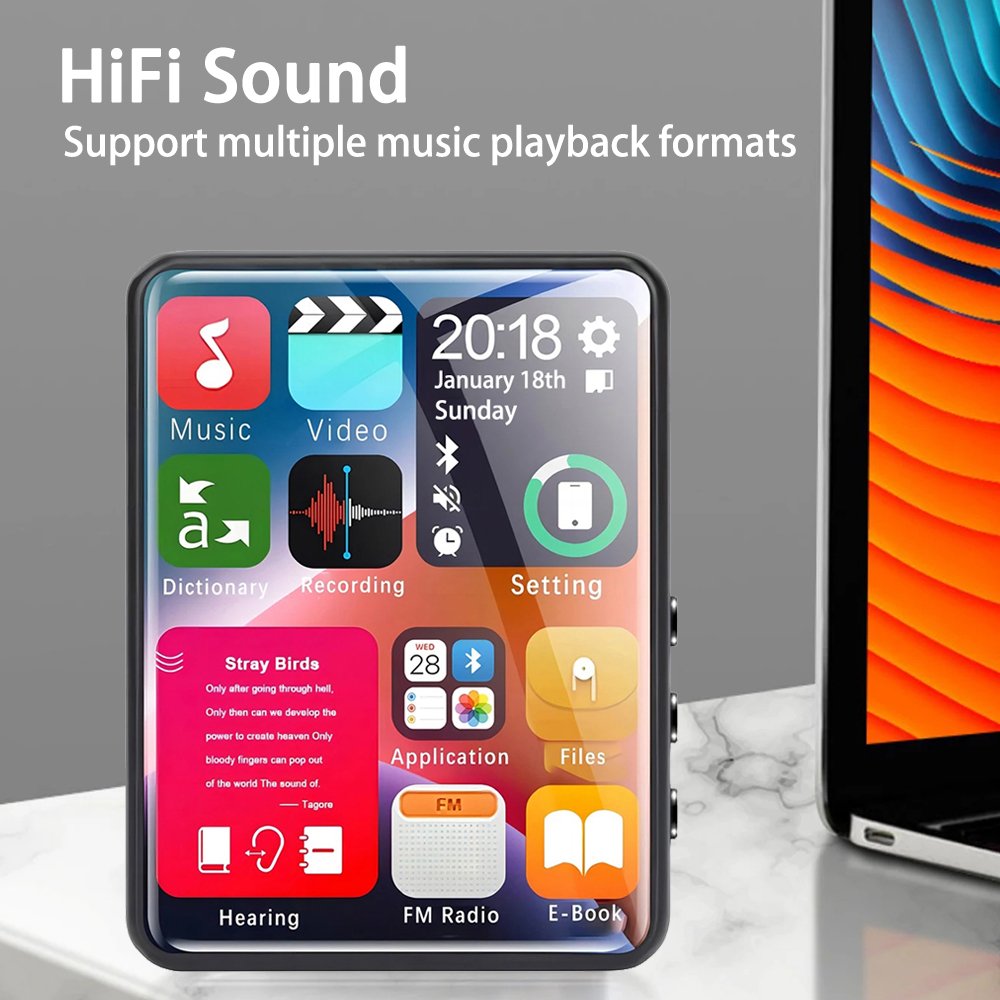2.4-inch Touch Screen MP3 Player Portable Multifunction Bluetooth Music Player with Built-in Speaker Metal Body Radio Player