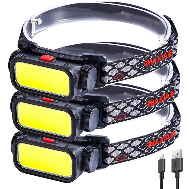 Bærbare kraftfulde led-pandelamper med 4 tilstande, usb-genopladelig cob-pandelampe med rødt lys, vandtæt, natfiskeri, pandelampe, lommelygte: Rød